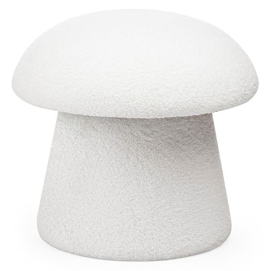 Čalúnený puf Cap, biely, boucle, oblé tvary
