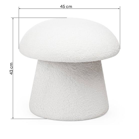 Čalúnený puf Cap, biely, boucle, oblé tvary