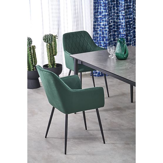 CHARLES rozkladací stôl, doska - sivý mramor, nohy - čierne