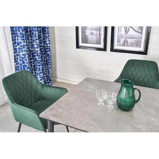 CHARLES rozkladací stôl, doska - sivý mramor, nohy - čierne