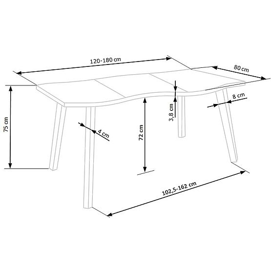 DICKSON rozkladací stôl 120-180/80 cm, doska - prírodná, nohy - čierne (2p=1ks)