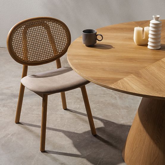 Drevená stolička Monet s viedenským výpletom, ratan, velúr, prírodná/svetlo hnedá