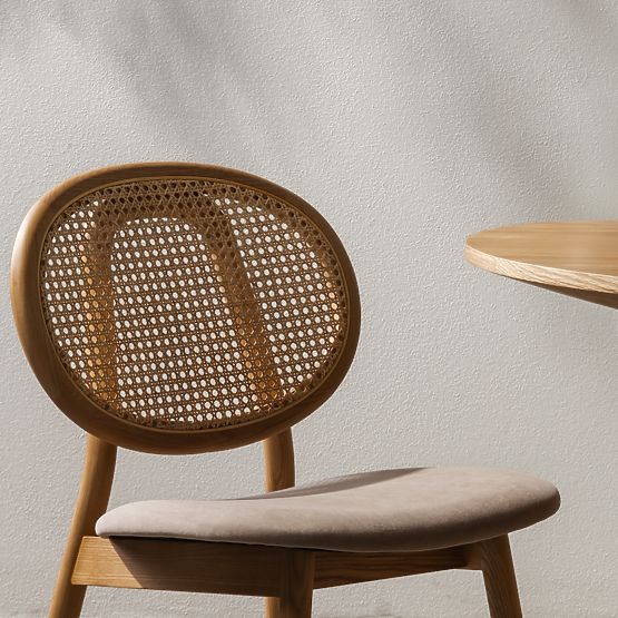 Drevená stolička Monet s viedenským výpletom, ratan, velúr, prírodná/svetlo hnedá