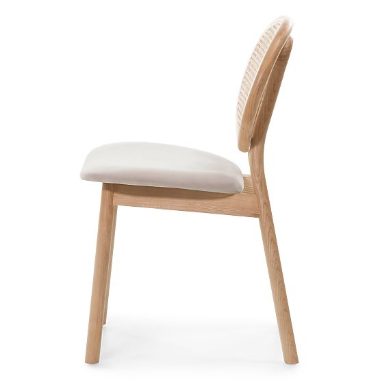 Drevená stolička Monet s viedenským výpletom, ratan, velúr, prírodná/svetlo hnedá