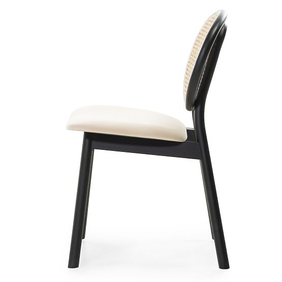 Drevená stolička Monet s viedenským výpletom, ratan, zamat, čierna/béžová
