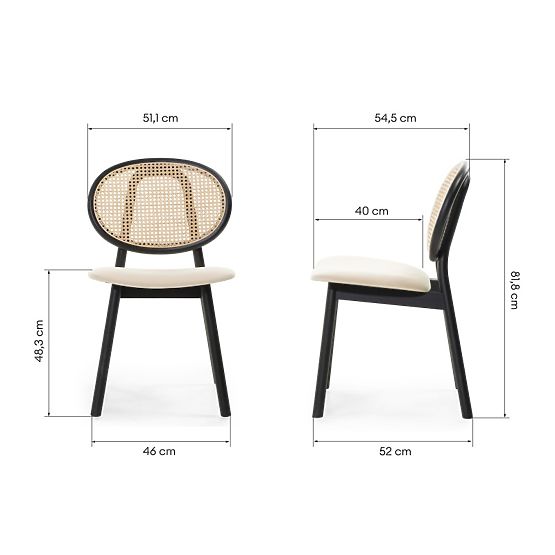 Drevená stolička Monet s viedenským výpletom, ratan, zamat, čierna/béžová