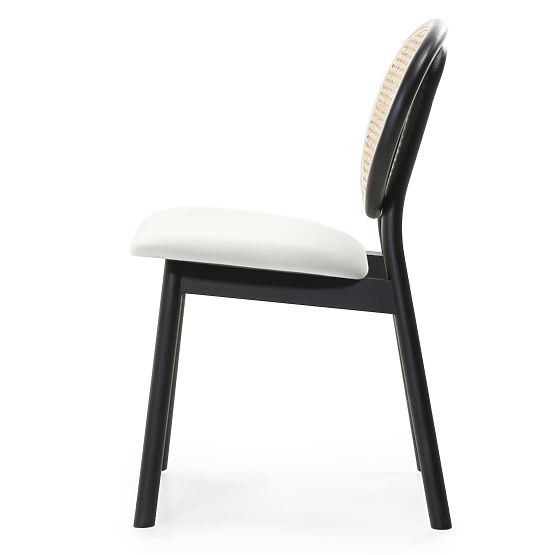Drevená stolička Monet s viedenským výpletom, ratan, zamat, čierna/ecru