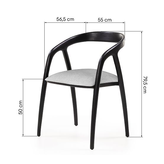 Drevená stolička Sande zaoblená, čierna/svetlo béžová, teakové drevo