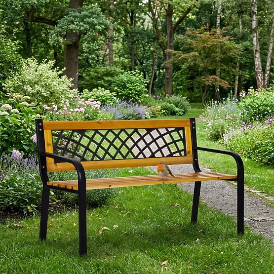 Drevená záhradná lavička s mriežkovým operadlom 118x52 cm parková MultiGarden
