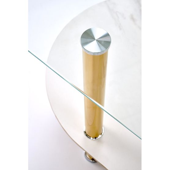 DUCAT konferenčný stolík, biely mramor / transparentný / zlatý (2p=1ks)