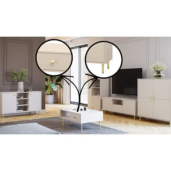 Dvojdverová komoda Venus, kašmír, zlaté kovové nohy