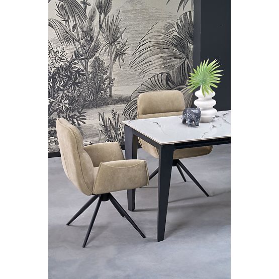 FELIX rozkladací stôl, doska - biely mramor, nohy - čierne (2p=1ks)