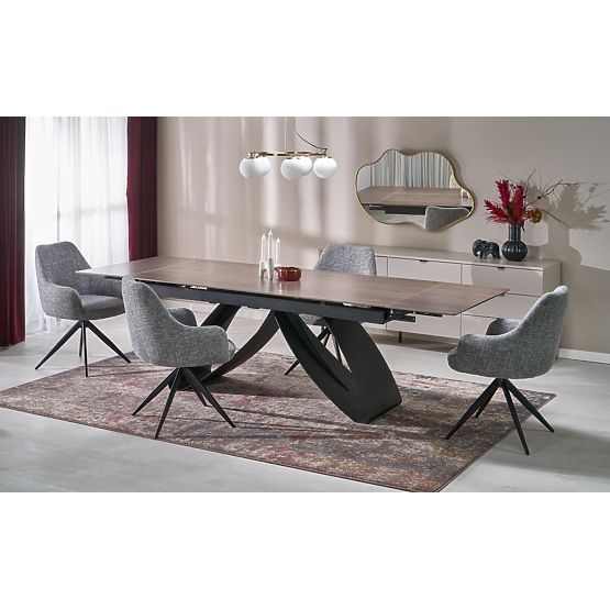 HILARIO rozkladací stôl, doska - orechová, nohy - čierne (3p=1ks)