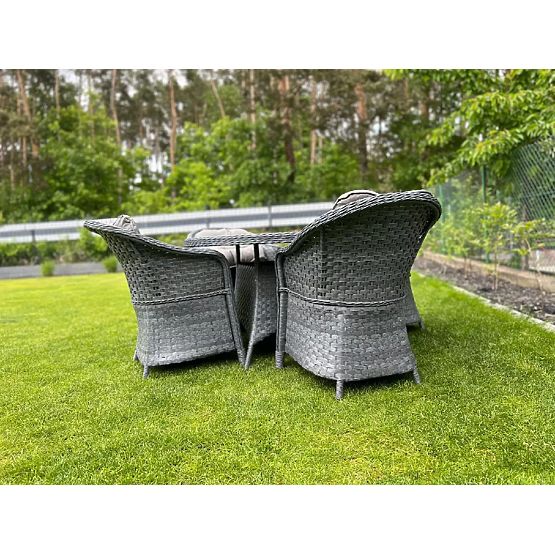 Jedálenská súprava z technoratanu (okrúhly stôl + 4 kreslá) MODERNO sivá