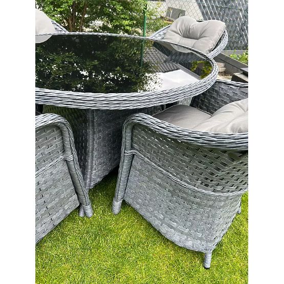 Jedálenská súprava z technoratanu (okrúhly stôl + 4 kreslá) MODERNO sivá