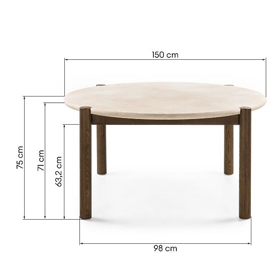 Jedálenský stôl Bruna, 150 cm, okrúhly, dub mocha/mramor cream