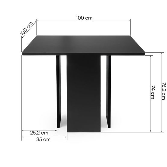Jedálenský stôl Gasper 100 cm, štvorcový, čierny