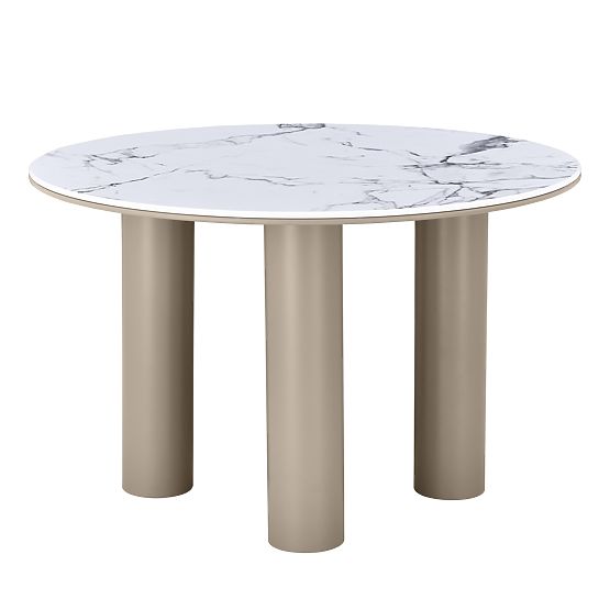 Jedálenský stôl Kairo 120 cm, okrúhly, tmavo béžový, mramorový