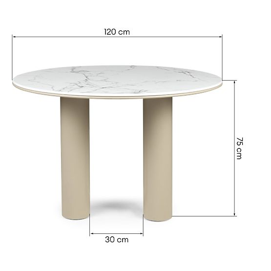 Jedálenský stôl Kairo 120 cm, okrúhly, tmavo béžový, mramorový
