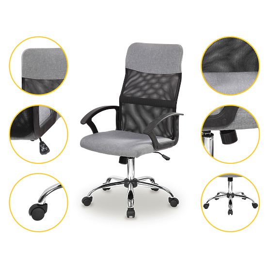 Kancelárska otočná stolička so sieťovaným operadlom sivá