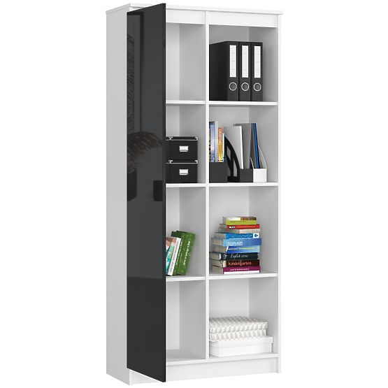 KANCELÁRSKY REGÁL R 80 cm CLP 1 DVIERKA 4 POLICE BIELY / GRAFIT LESK