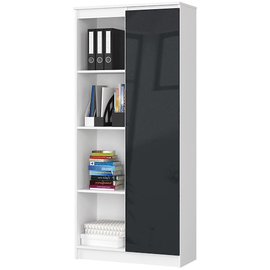 KANCELÁRSKY REGÁL R 80 cm CLP 1 DVIERKA 4 POLICE BIELY / GRAFIT LESK
