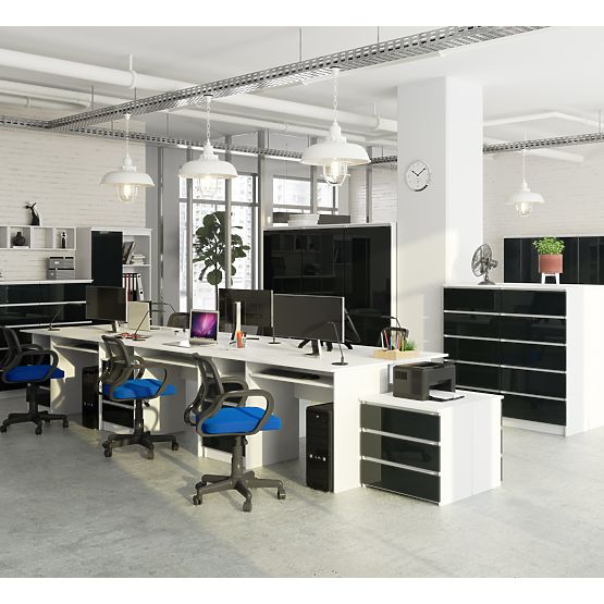 KANCELÁRSKY REGÁL R 80 cm CLP 1 DVIERKA 4 POLICE BIELY / GRAFIT LESK