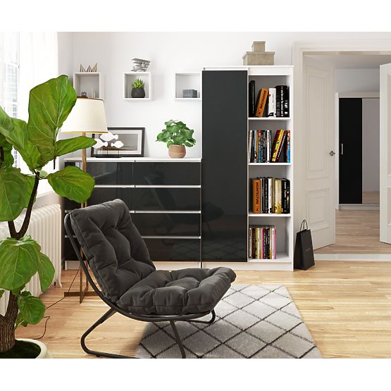 KANCELÁRSKY REGÁL R 80 cm CLP 1 DVIERKA 4 POLICE BIELY / GRAFIT LESK