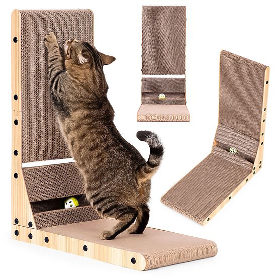 Kartónové škrabadlo pre mačky rohové kartónové lôžko s hračkou Petsi