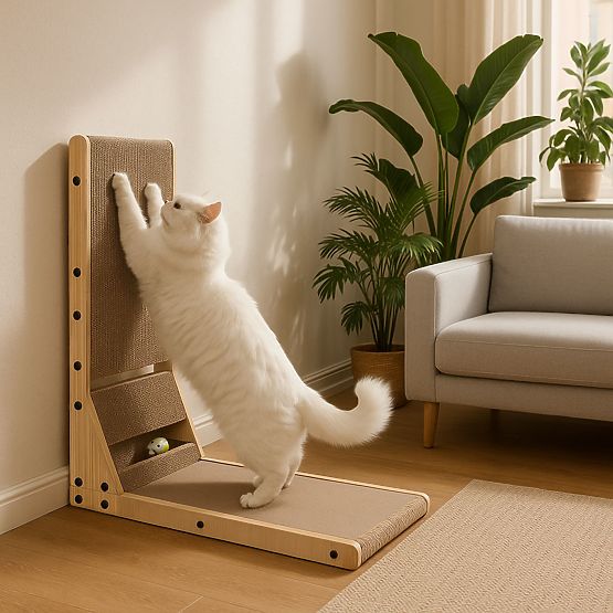 Kartónové škrabadlo pre mačky rohové kartónové lôžko s hračkou Petsi