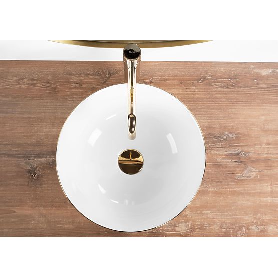 Keramické umývadlo na dosku Stella biele so zlatým okrajom