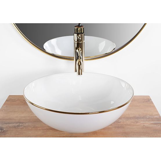Keramické umývadlo na dosku Stella biele so zlatým okrajom