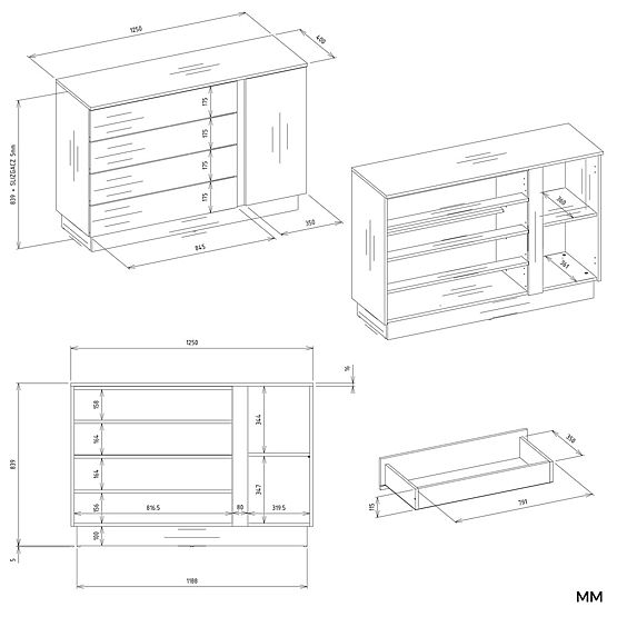 Komoda AMBER 1D4S Skrinka 1 Dvere 4 Zásuvky Do Spálne Obývacej Izby KAŠMÍR Béžová