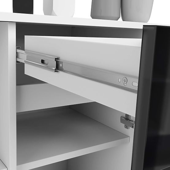 KOMODA B-17 120 cm 1 ZÁSUVKA 1 DVIERKA PK BIELA / ČIERNY LESK