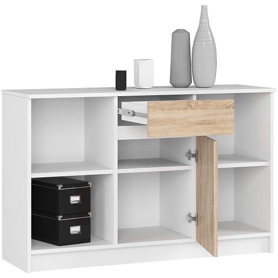 KOMODA B-17 120 cm 1 ZÁSUVKA 1 DVIERKA PK BIELA / SONOMA