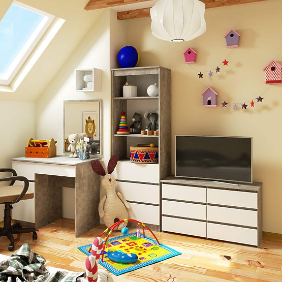 KOMODA CL100 6SZ PK BETÓN / BIELA