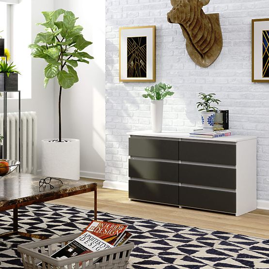 KOMODA CL100 6SZ PK BIELA / ŠEDÁ