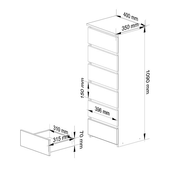 KOMODA CL6 PK GRAFITOVÁ ŠEDÁ / BIELA