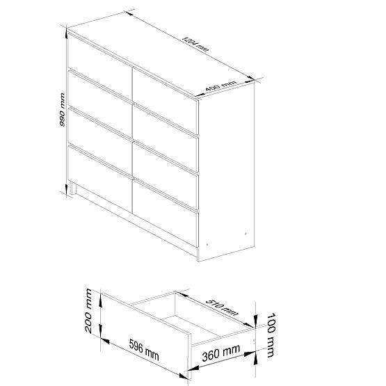 KOMODA K 120 cm 8 ZÁSUVIEK PK JELŠA