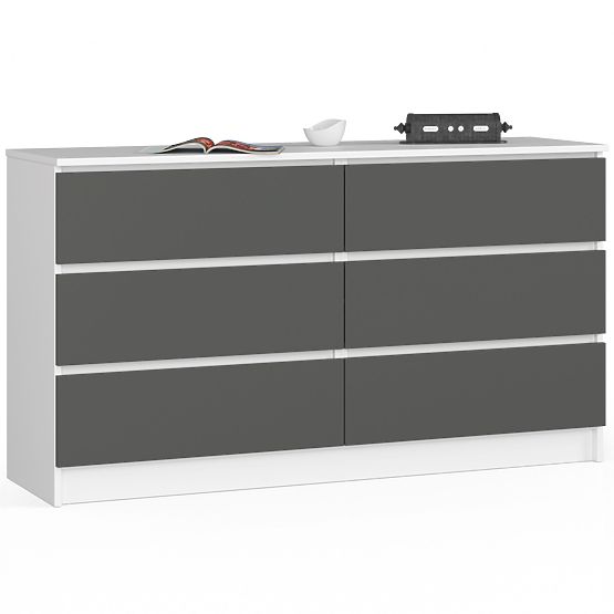 Komoda K 140 cm 6 zásuviek PK biela-grafitová sivá