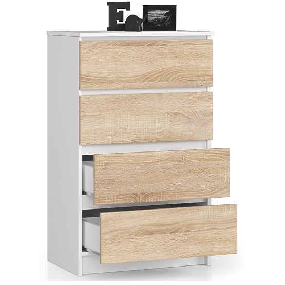 KOMODA K 60 cm 4 ZÁSUVKY BIELA / SONOMA