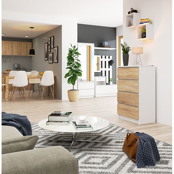 KOMODA K 60 cm 4 ZÁSUVKY BIELA / SONOMA