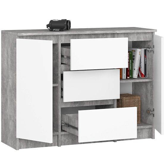 KOMODA K100 2D 3SZ PK BETÓN / BIELA