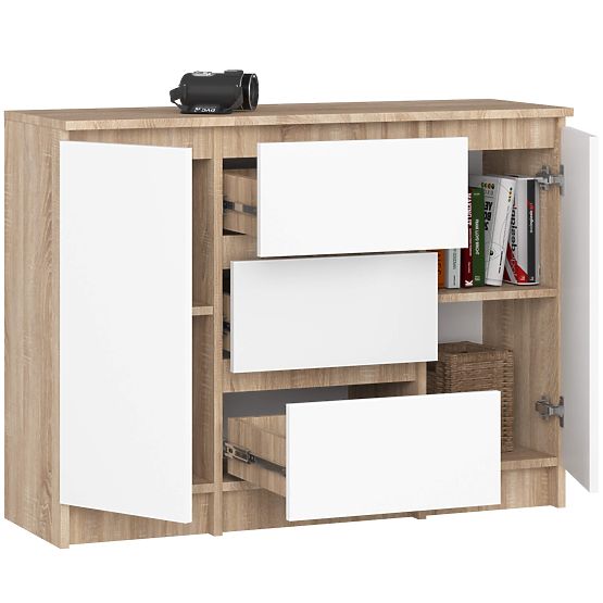 KOMODA K100 2D 3SZ PK DUB SONOMA / BIELA