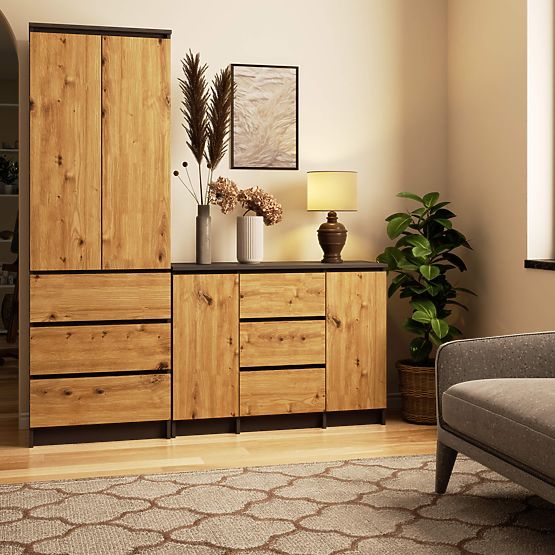 KOMODA K100 2D 3SZ PK GRAFITOVÁ ŠEDÁ / DUB ARTISAN