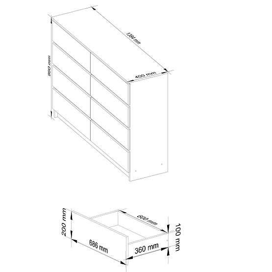 KOMODA K140 8SZ CLP PK BIELA / ŠEDÁ