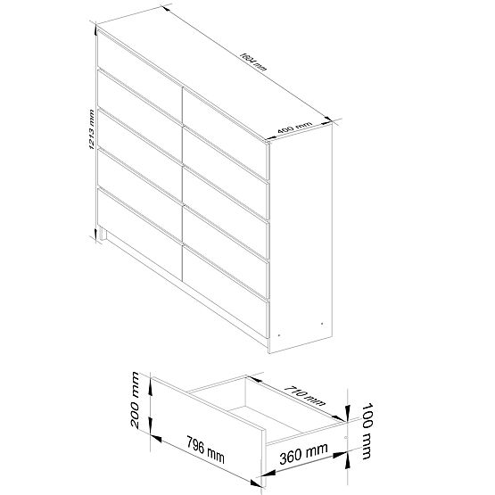 KOMODA K160 10SZ CLP PK BIELA / ŠEDÁ
