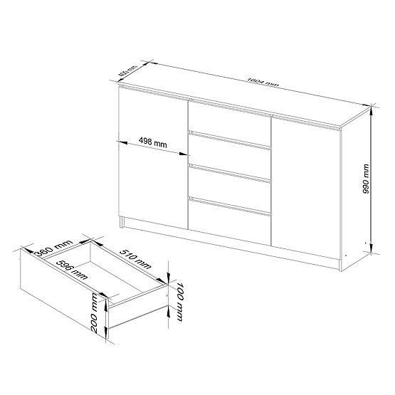 KOMODA K160 2D 4SZ CLP PK BIELA