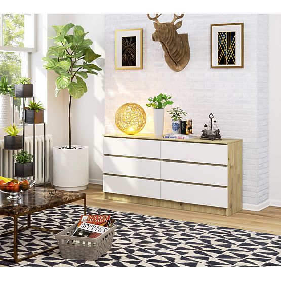 KOMODA K160 6SZ CLP DUB ARTISAN / BIELA