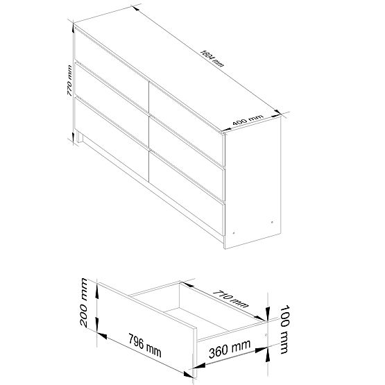 KOMODA K160 6SZ CLP PK BIELA / ŠEDÁ